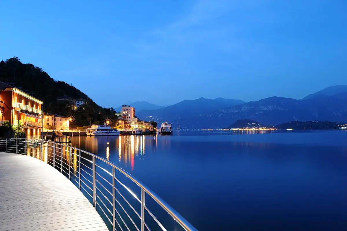 The lakeside promenade of Tremezzo in the evening